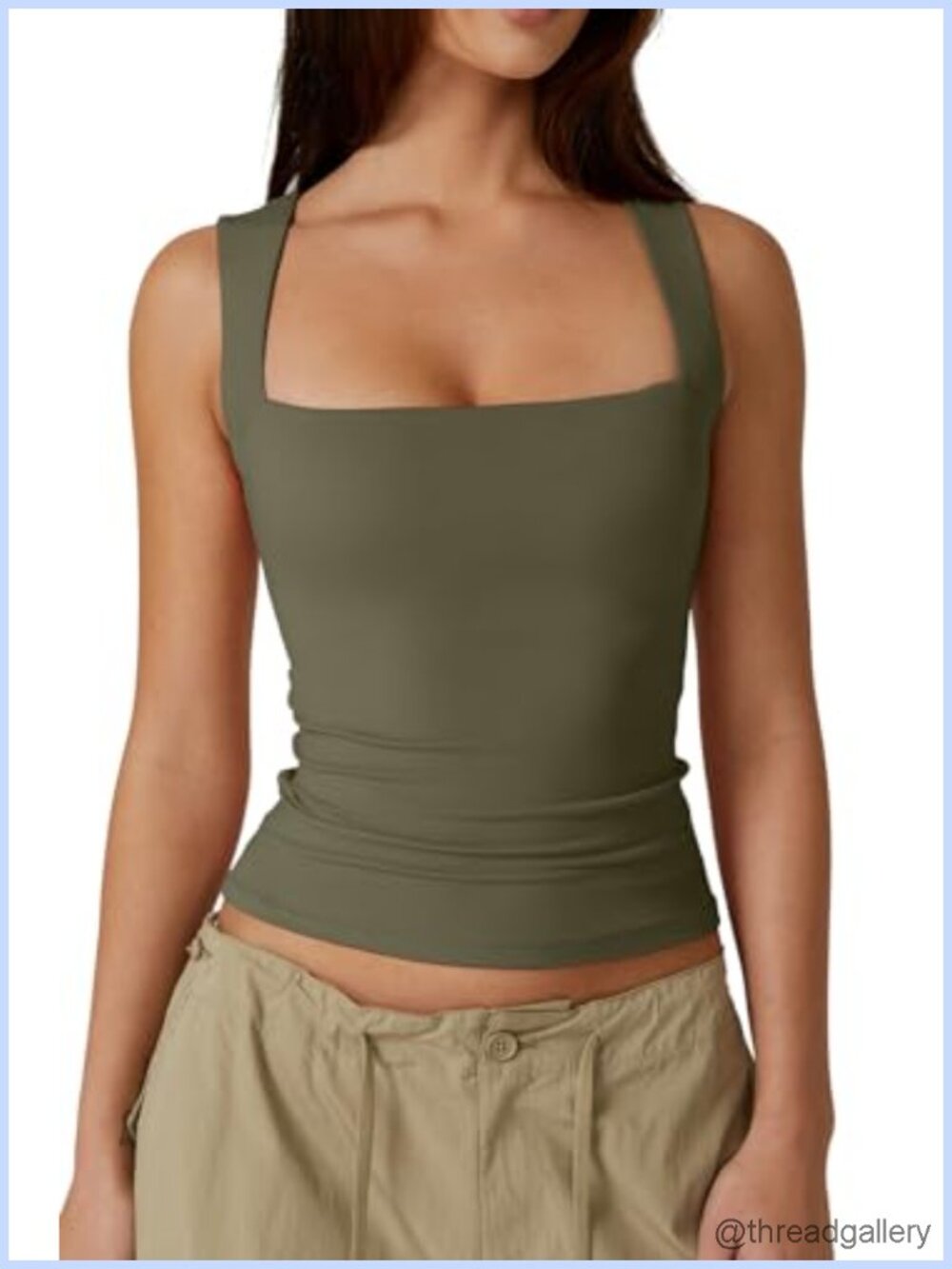 Square Neck Sleeveless Double-Layer Tank Top